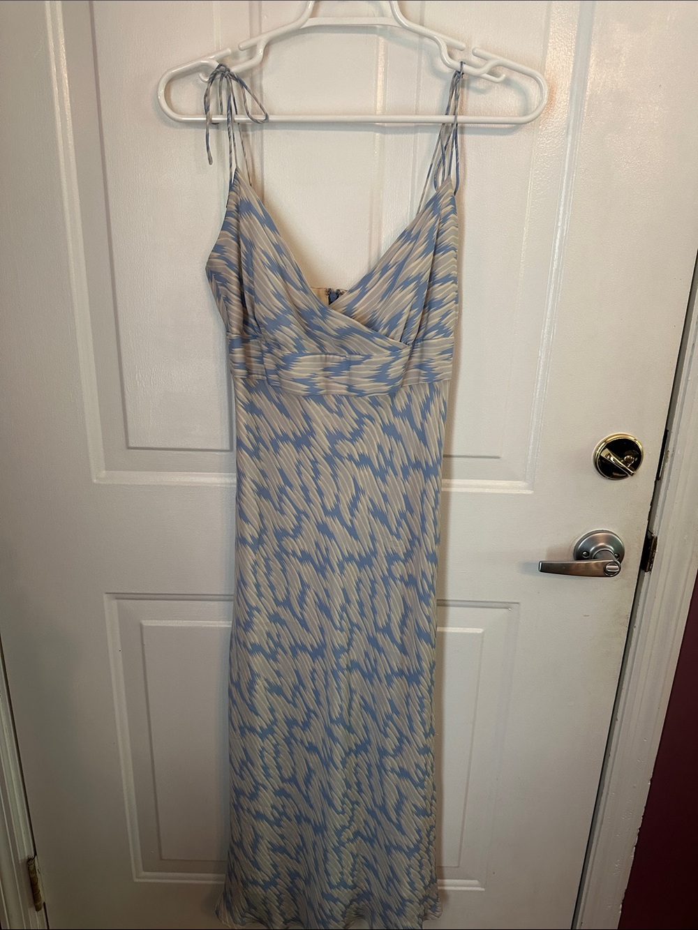 J. Crew Blue and Cream Printed Maxi Slip Dress with Tie Straps
